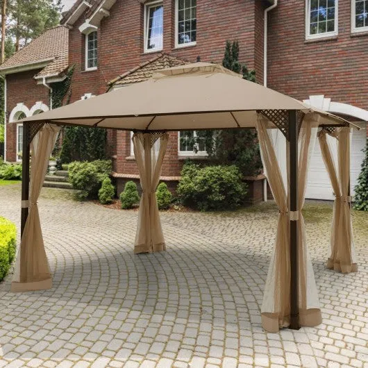 12" x 10" Outdoor Double Top Patio Gazebo-Brown