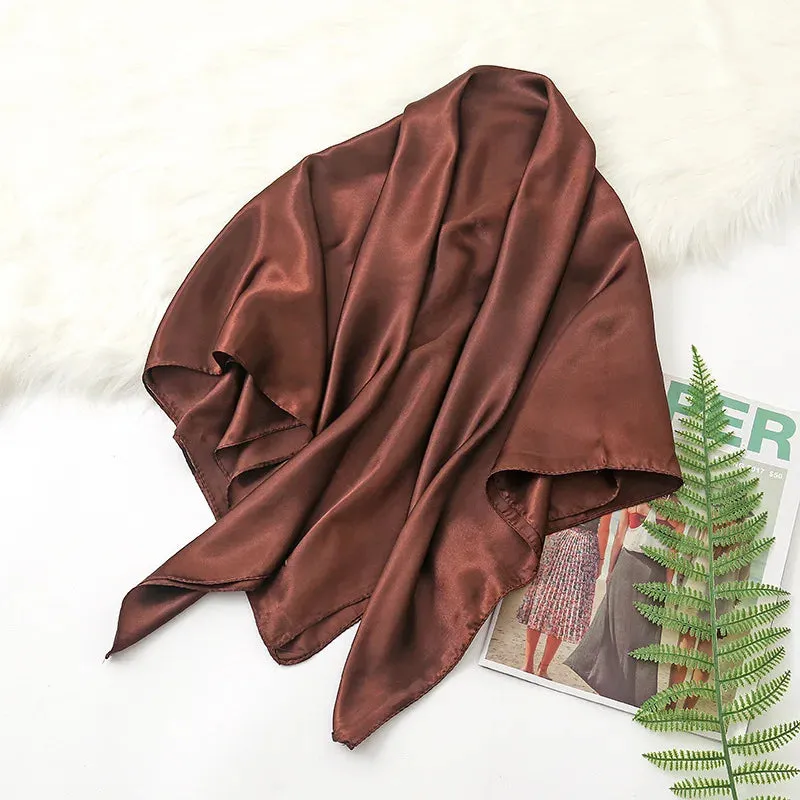 90cm Solid Colors Neckerchief Hijab Scarf For Women Stylish Silk Satin Headband Hair Scarves Female Square Shawls