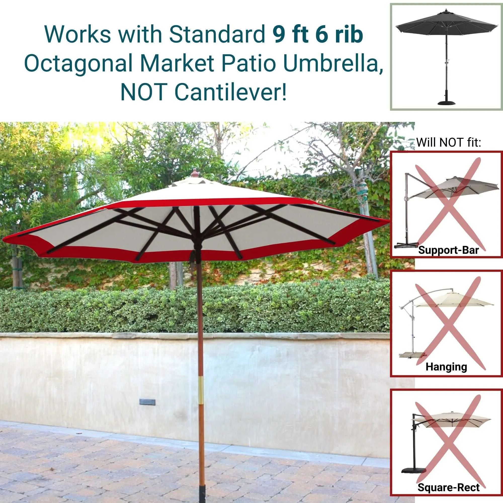 9ft Market Patio Umbrella 8 Rib Replacement Canopy Duet Red