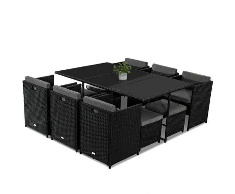Bali 11 Piece Outdoor Dining Set-Black