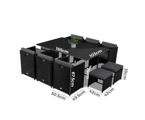 Bali 11 Piece Outdoor Dining Set-Black
