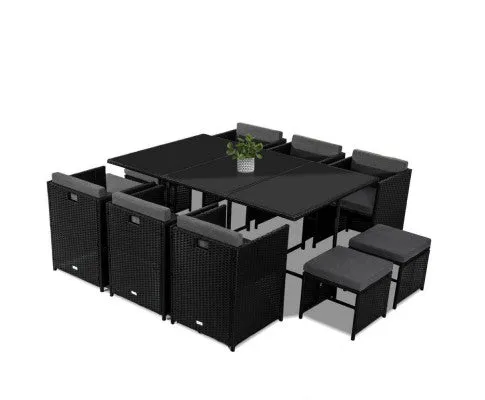 Bali 11 Piece Outdoor Dining Set-Black