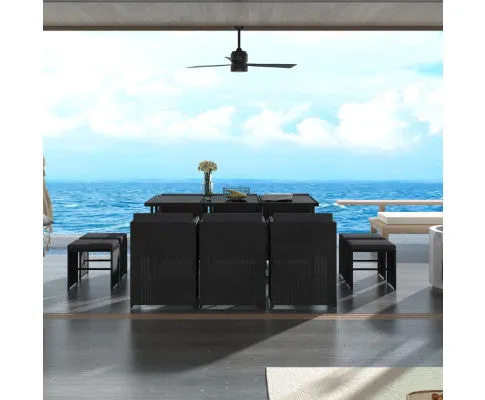 Bali 11 Piece Outdoor Dining Set-Black
