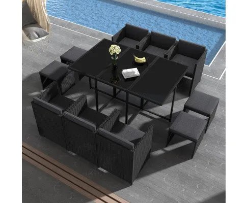 Bali 11 Piece Outdoor Dining Set-Black