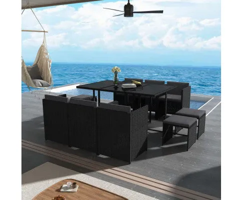 Bali 11 Piece Outdoor Dining Set-Black