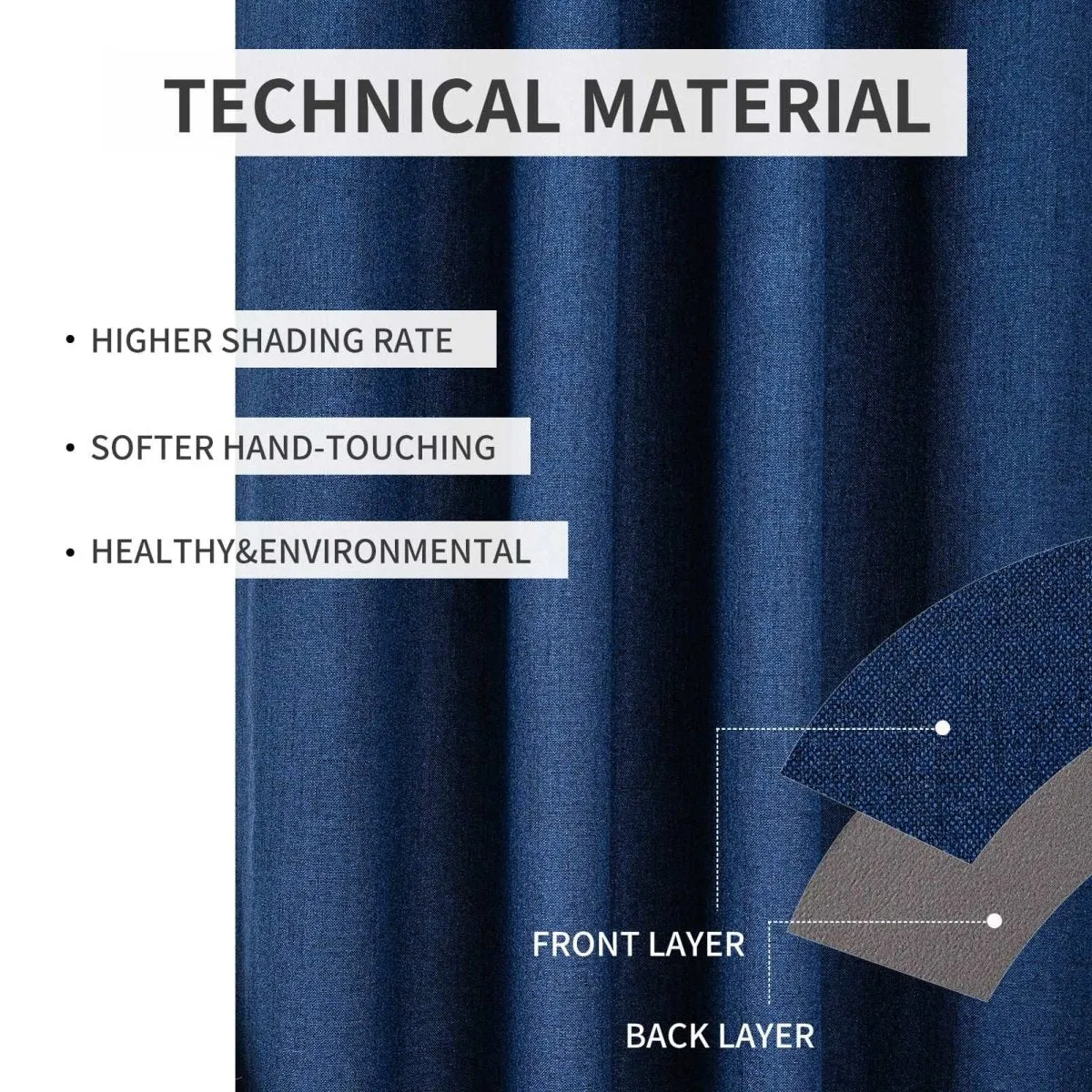 Blackout Linen Curtains Navy Blue Light-Blocking and Insulating Curtains