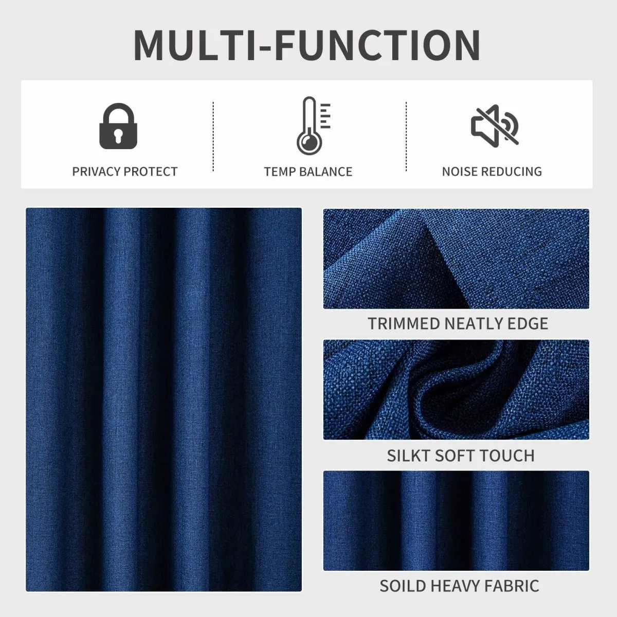Blackout Linen Curtains Navy Blue Light-Blocking and Insulating Curtains