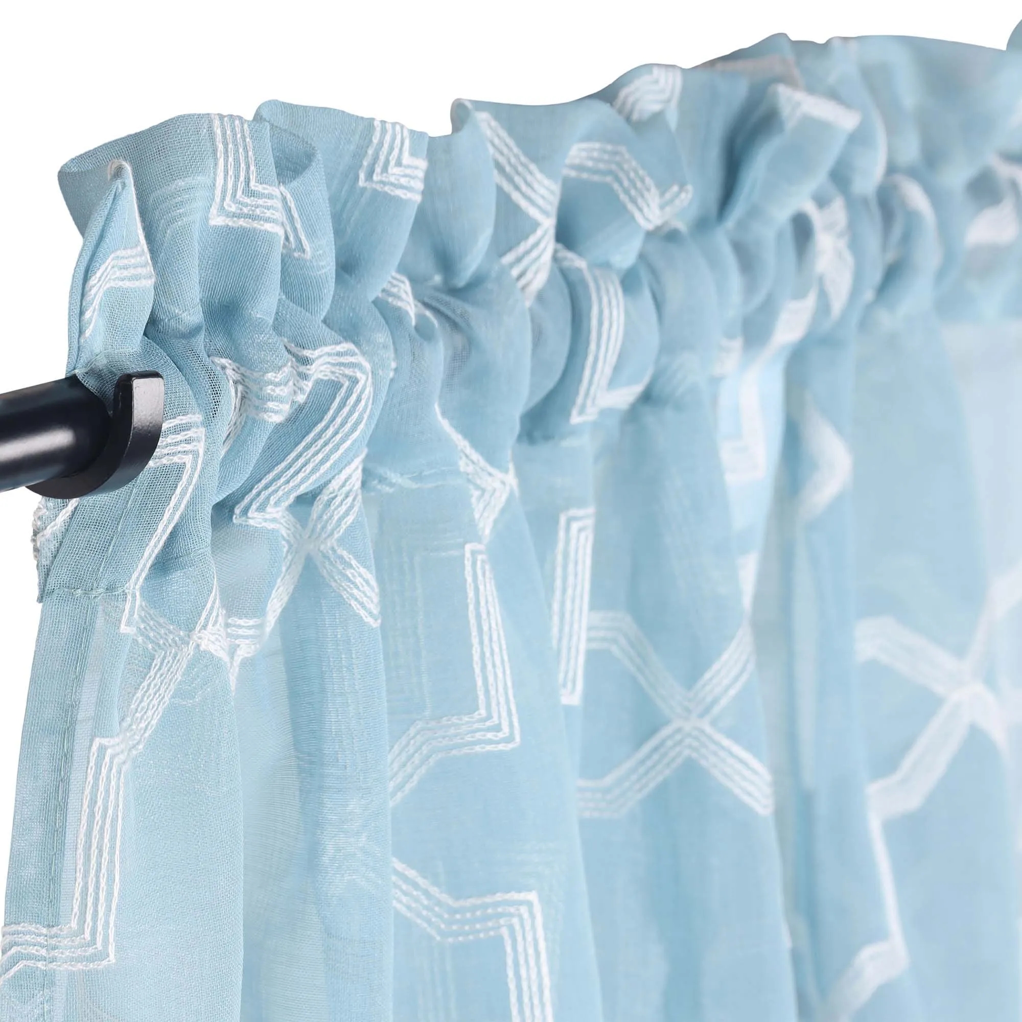 Embroidered Quatrefoil Sheer Grommet Curtain Set