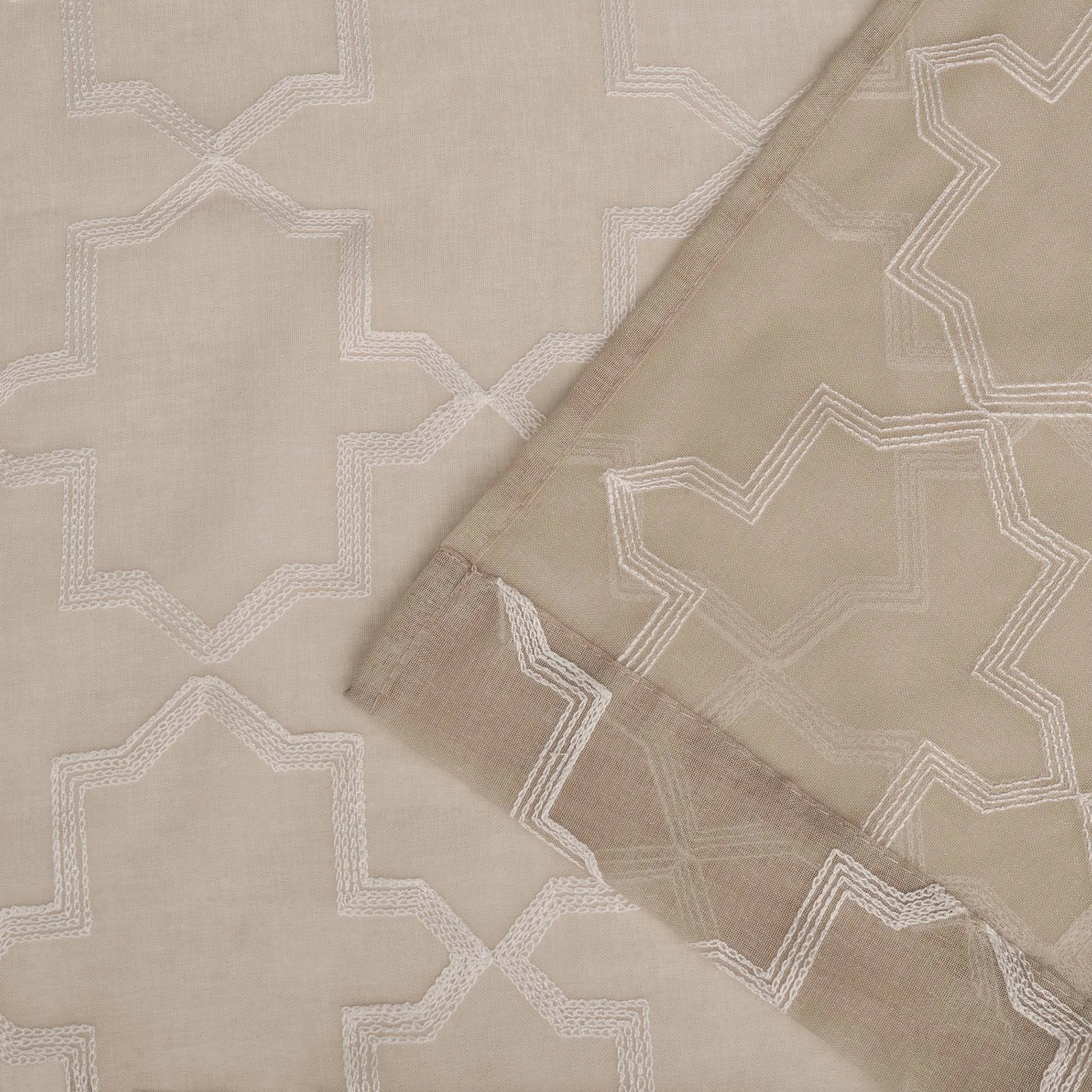 Embroidered Quatrefoil Sheer Grommet Curtain Set