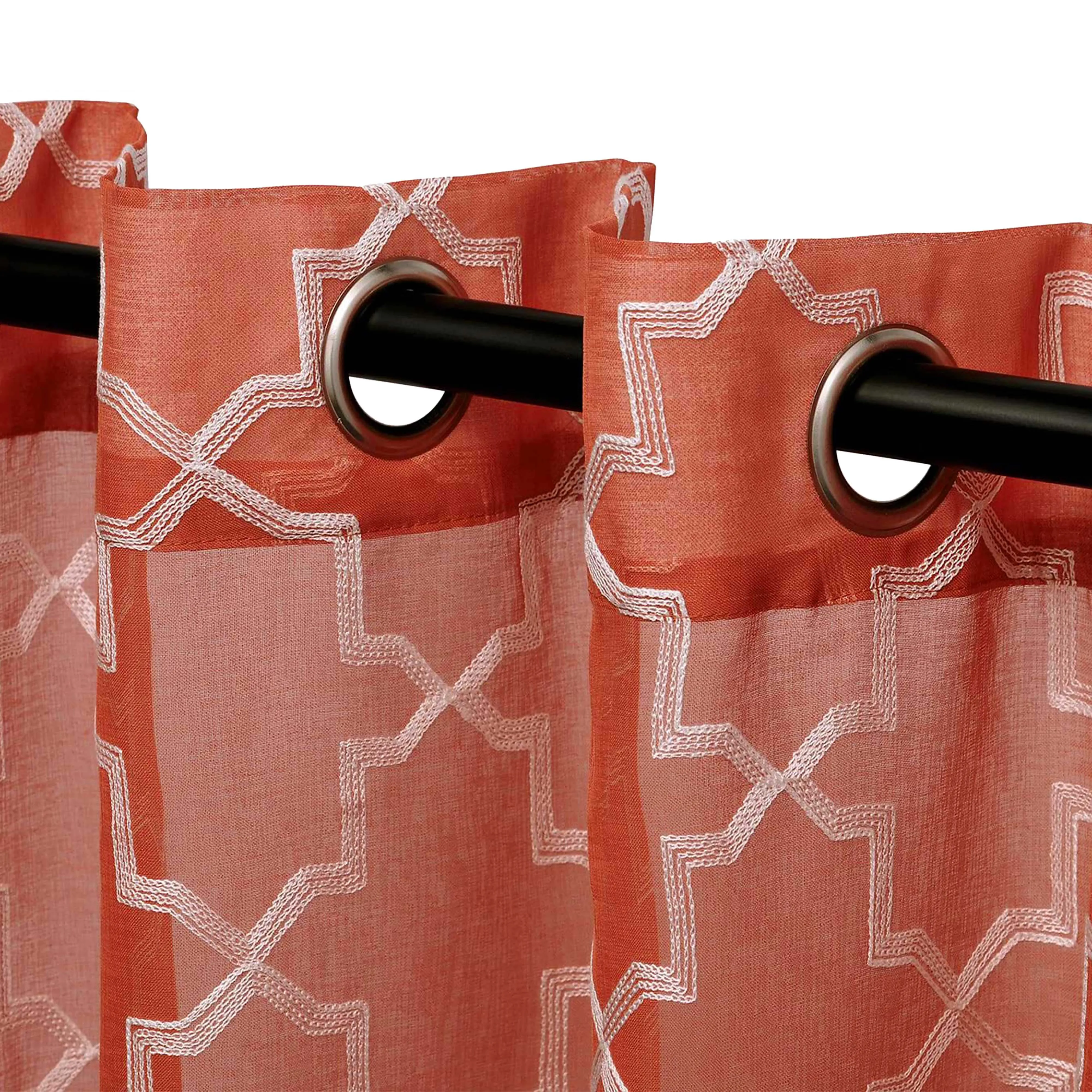 Embroidered Quatrefoil Sheer Grommet Curtain Set