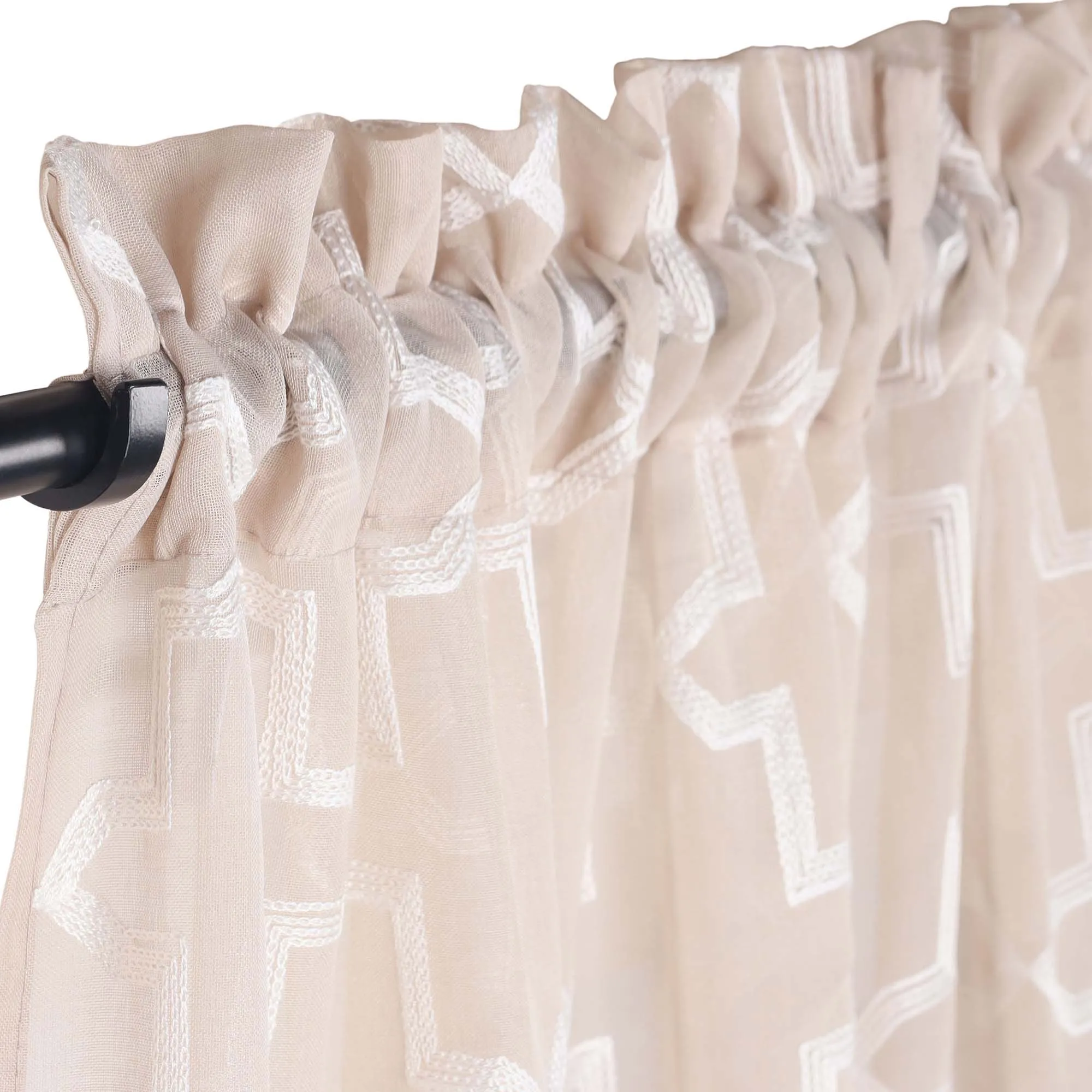 Embroidered Quatrefoil Sheer Grommet Curtain Set