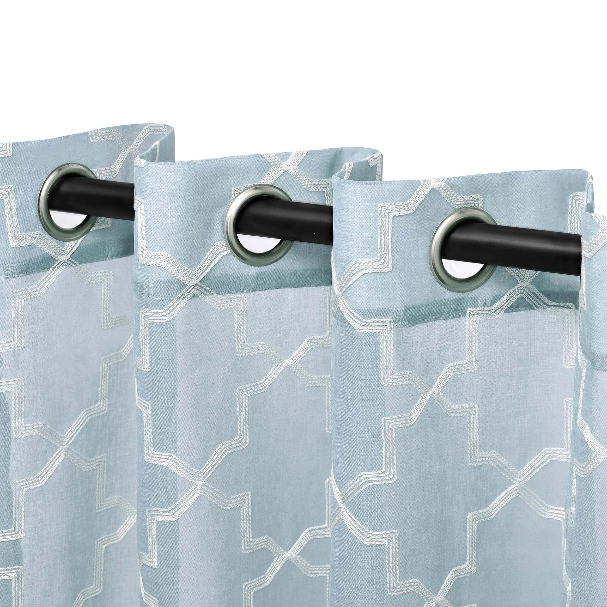 Embroidered Quatrefoil Sheer Grommet Curtain Set
