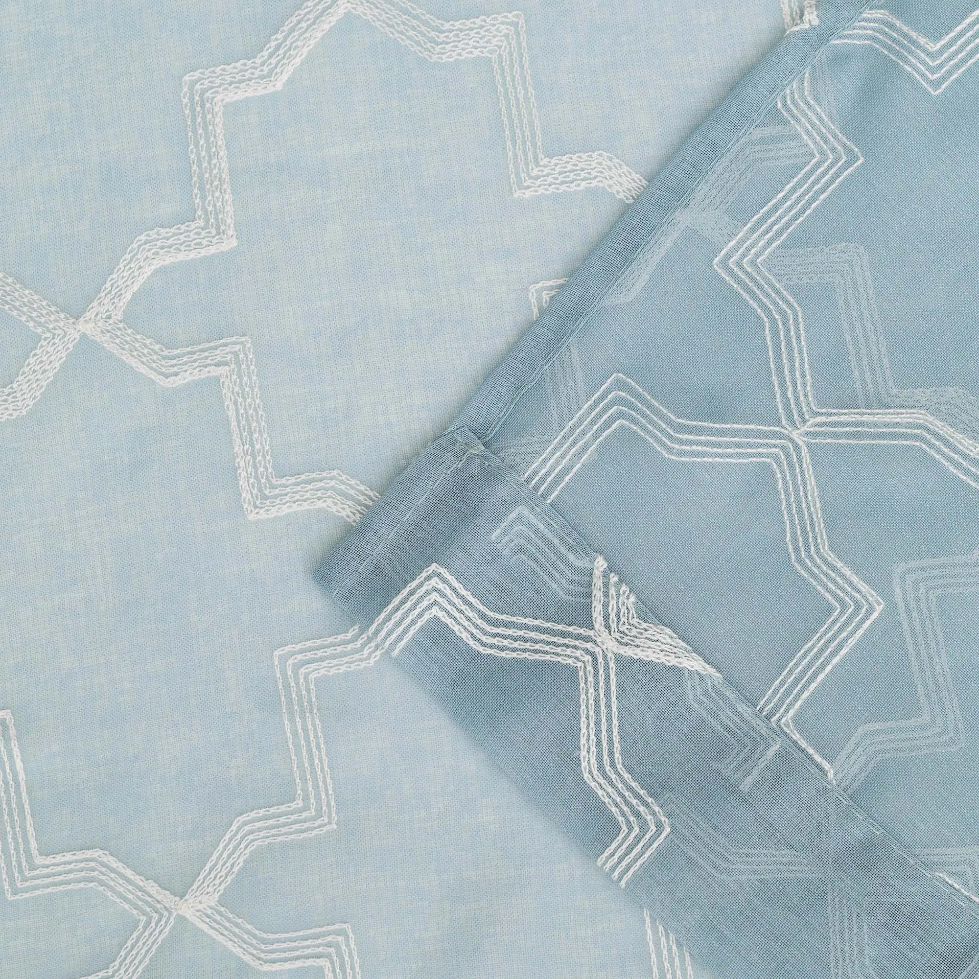 Embroidered Quatrefoil Sheer Grommet Curtain Set