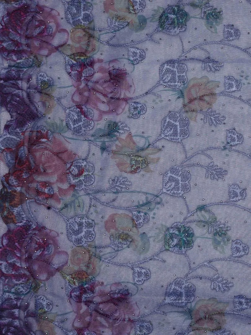 FabSeasons Blue Cotton Stylish Scarf with Floral Embroidery for Women