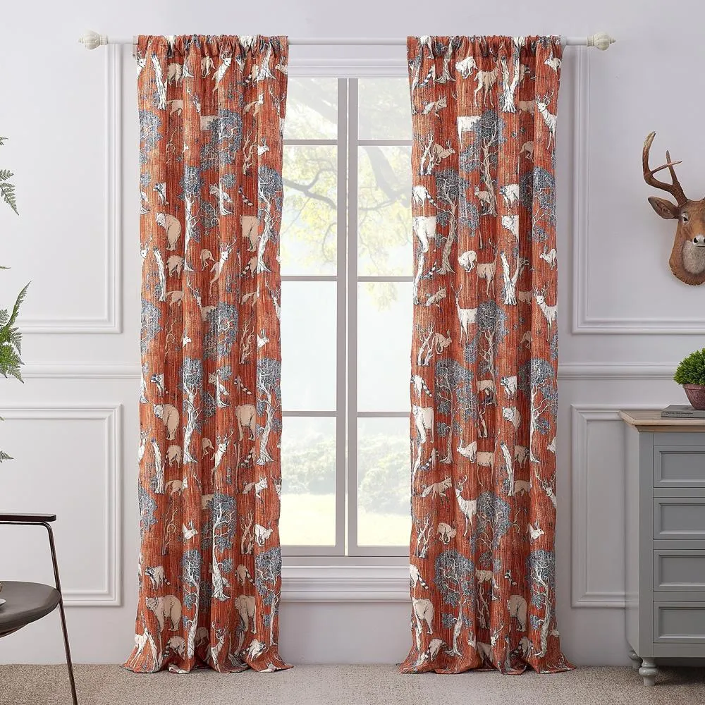 Greenland Home Fashions Barefoot Bungalow Menagerie Window Panel Pair - 42x84", Saffron