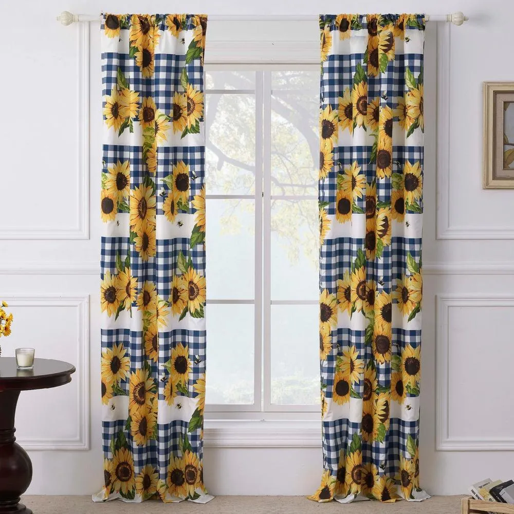 Greenland Home Fashions Barefoot Bungalow Sunflower Window Panel Pair - 42x84", Gold
