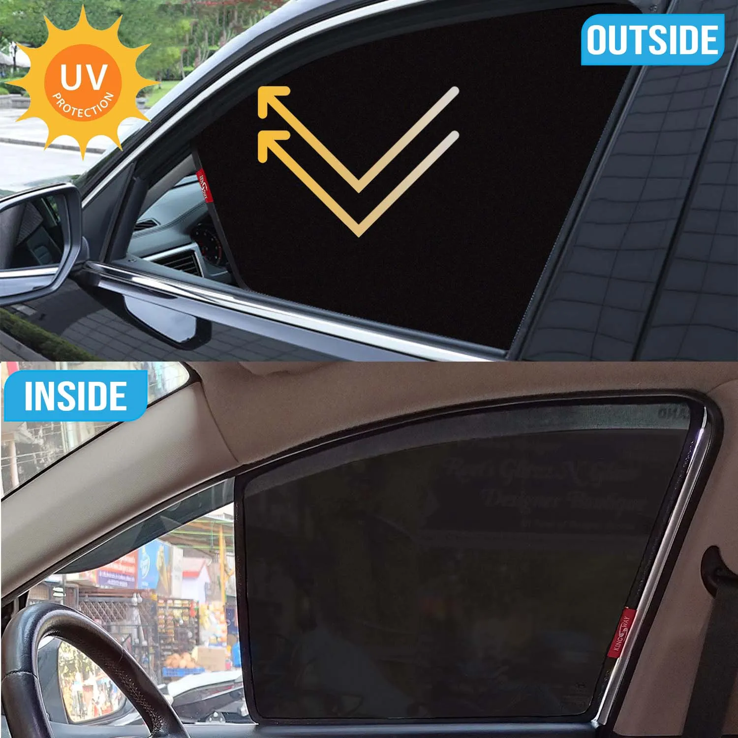 KINGSWAY® Glanza Car Sun Shade Z-Black Non Magnetic Fix Type Curtains for 2022 Onwards Model, Compatible with Toyota Glanza Side Window Car Sunshade, Only Half Cut in Front Window, Black, 4 Piece