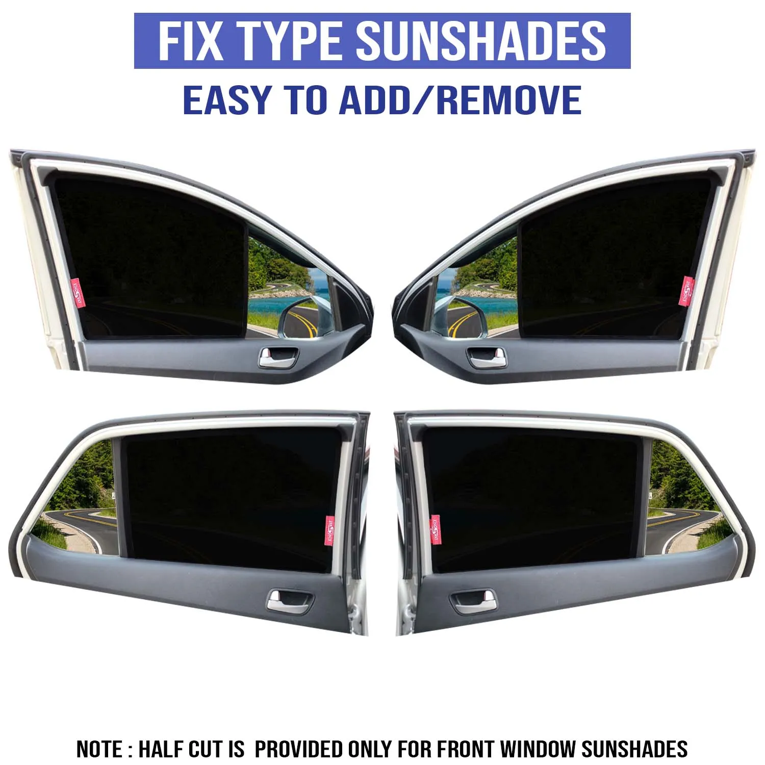 KINGSWAY® Verna Car Sun Shade Z-Black Non Magnetic Fix Type Curtains for 2023 Onwards Model, Compatible with Hyundai Verna Side Window Car Sunshade, Only Half Cut in Front Window, Black, 4 Piece