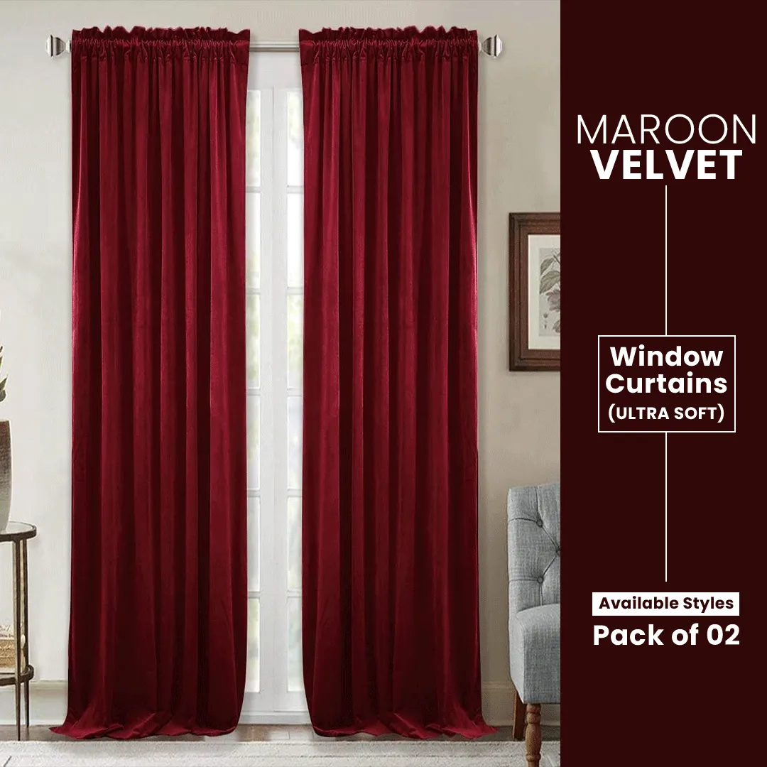 Maroon-Velvet Window Curtains (Ultra Soft)