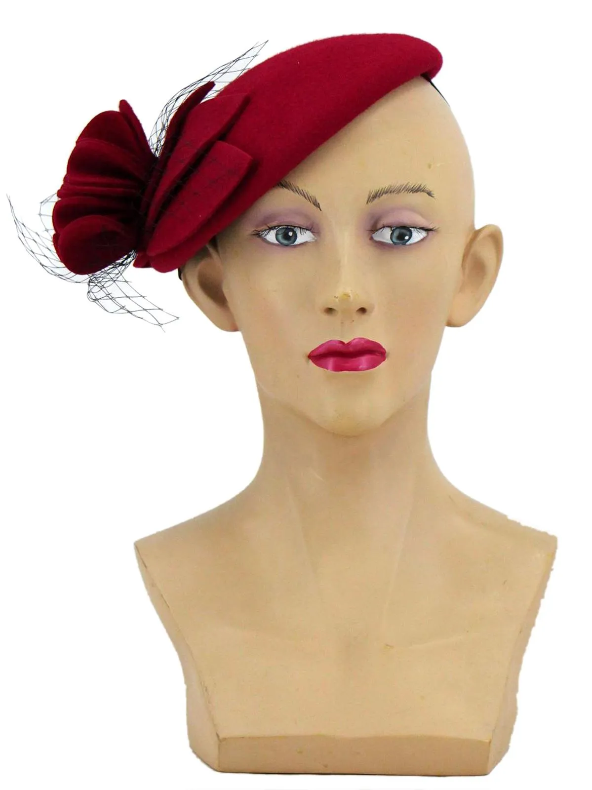 Red Vintage Style Felt Flower Hat
