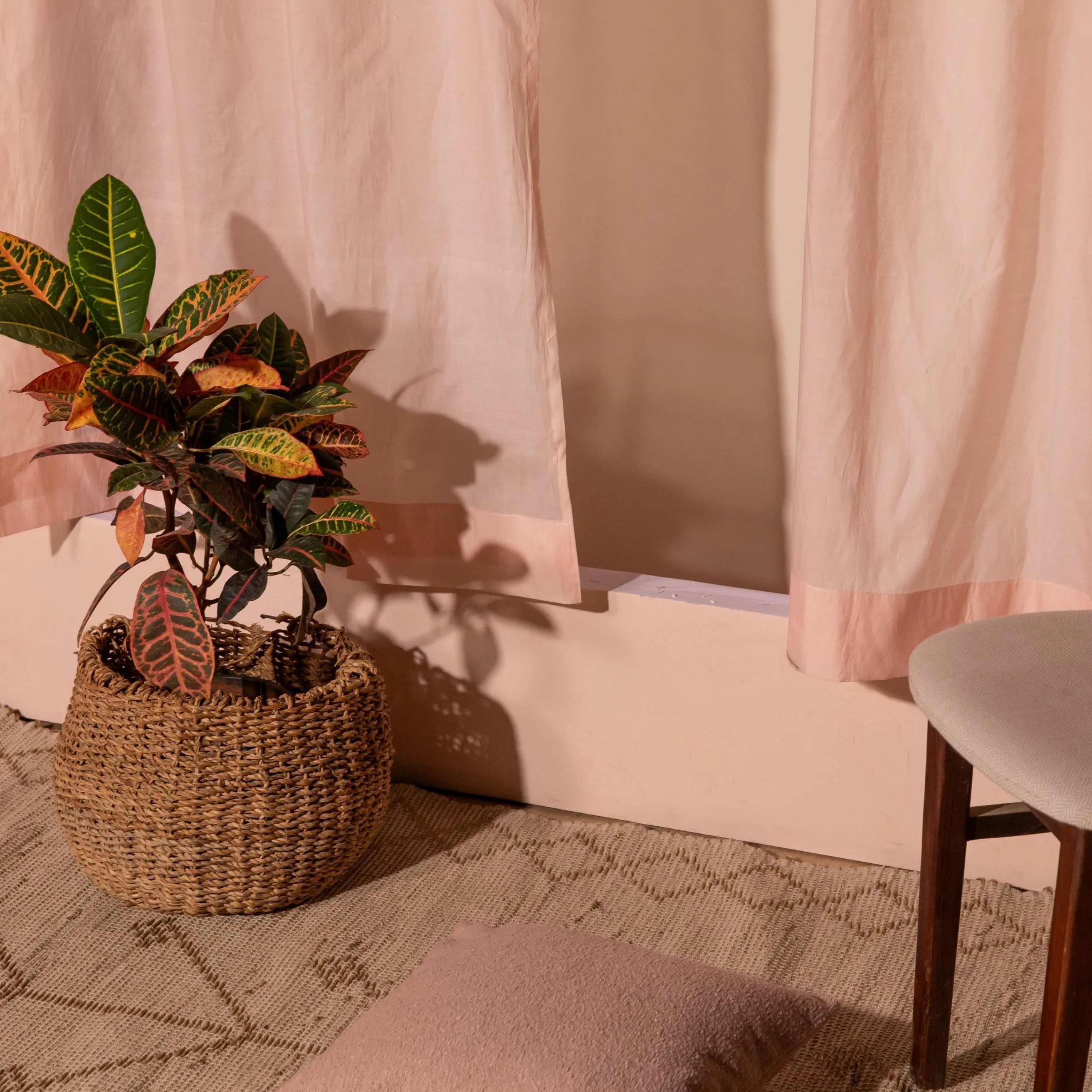 Solid Baby Pink Cotton Silk Sheer Curtains
