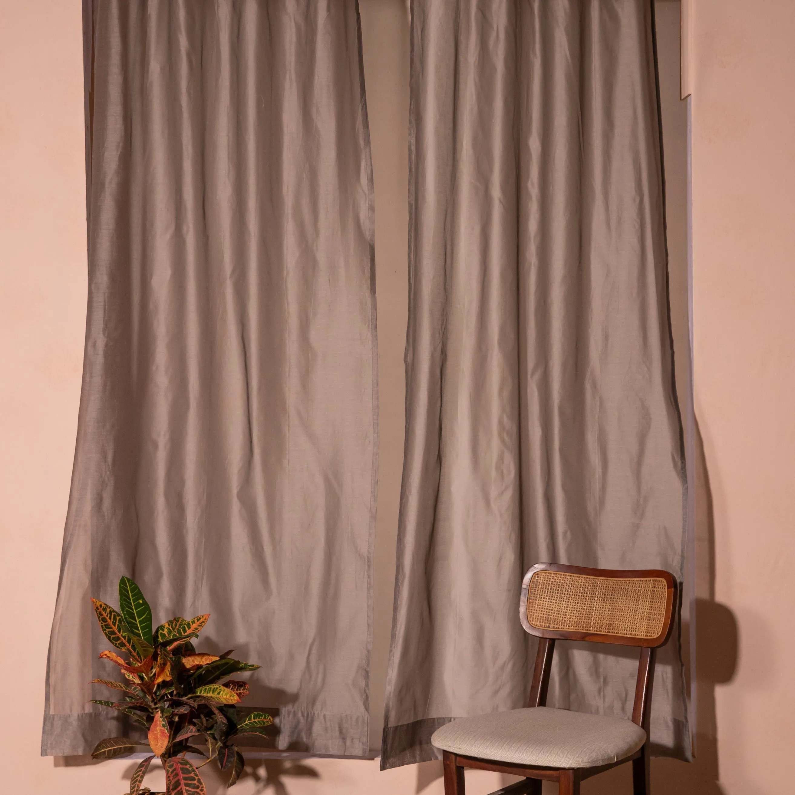 Solid Grey Cotton Silk Sheer Curtains