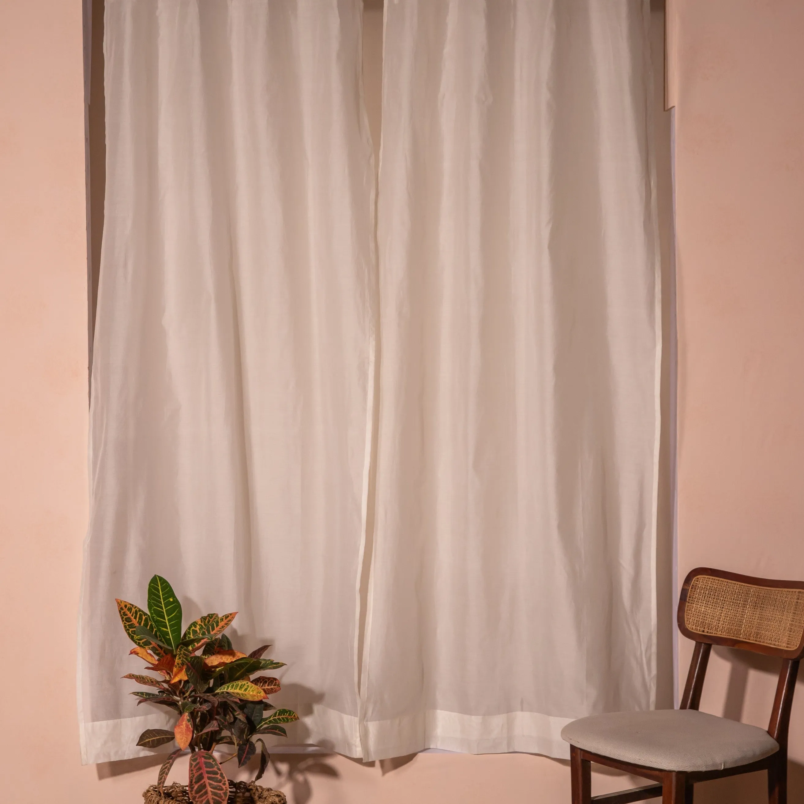 Solid White Cotton Silk Sheer Curtains